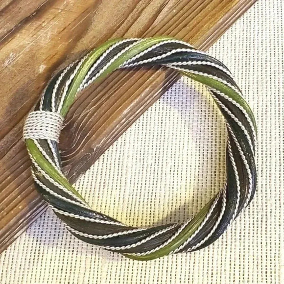 Twisted Rattan Bracelet Green Brown - Picture 1 of 7